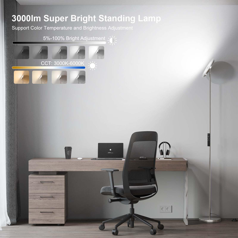 32W Super Bright LED Floor Lamp with Remote Control, Nickel