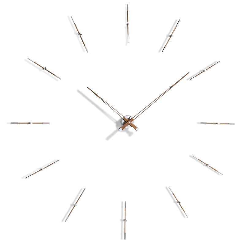 Merlin Analog Clock, Small, Chrome/Walnut