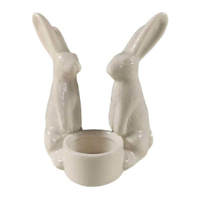 Easter White Ceramic Bunny Scented Candle Candlestick