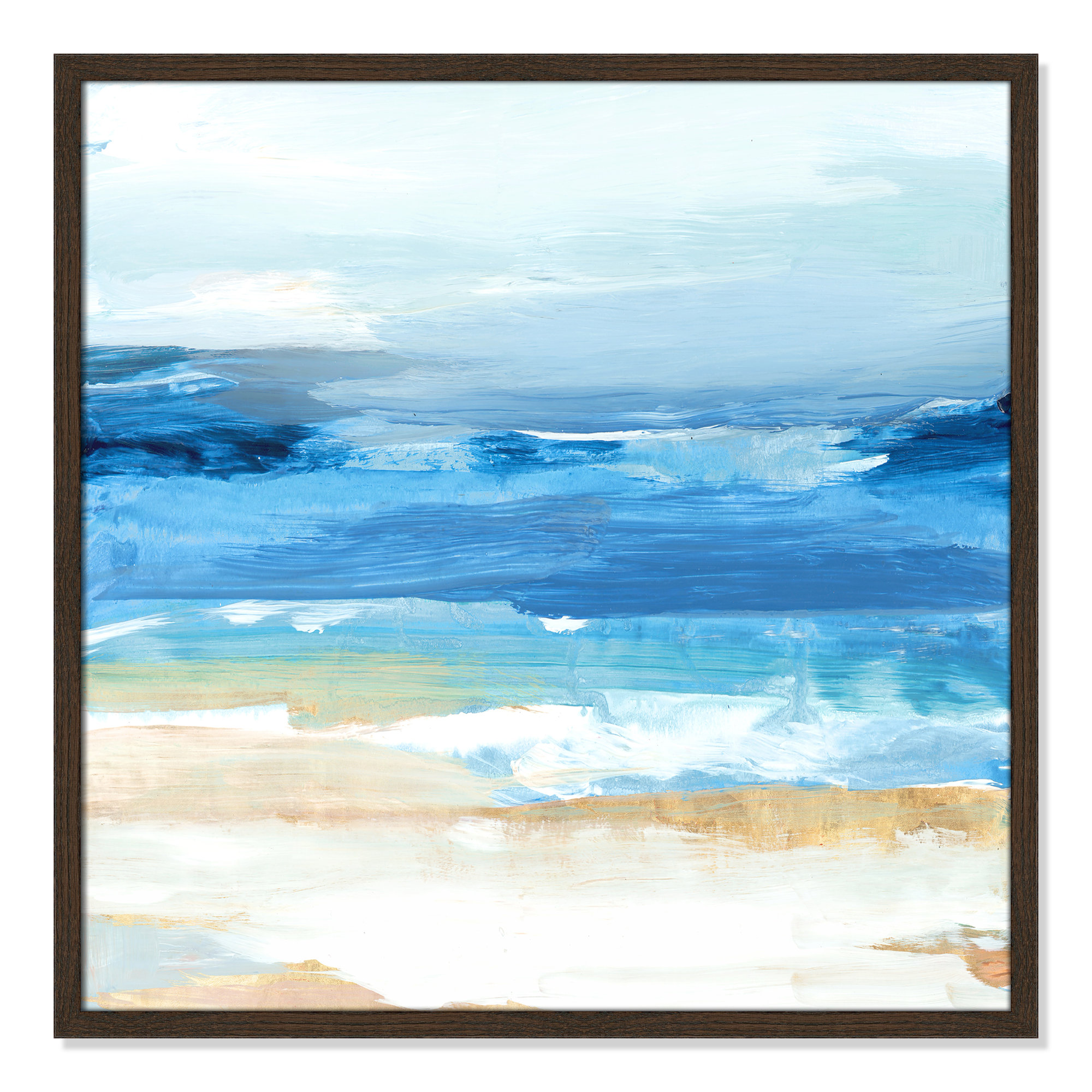 Surface Waves - Picture Frame Painting Print, 27.5" H x 27.5" W x 0.75" D, Walnut Framed
