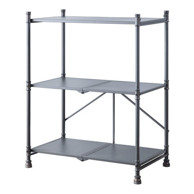 Foldable Console Table With Industrial Style - 3, Black And Bronze Metal Synthetic & 3 Shelves, Dark Sandy Feature