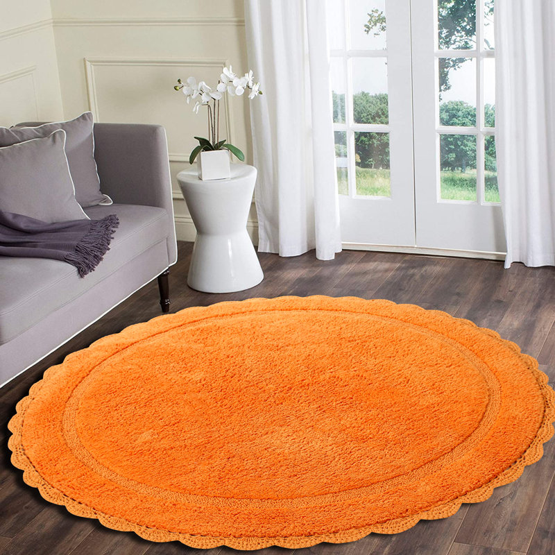 Wingert Cotton Non-Slip Bath Rug, Orange, 60'' W x 60'' L