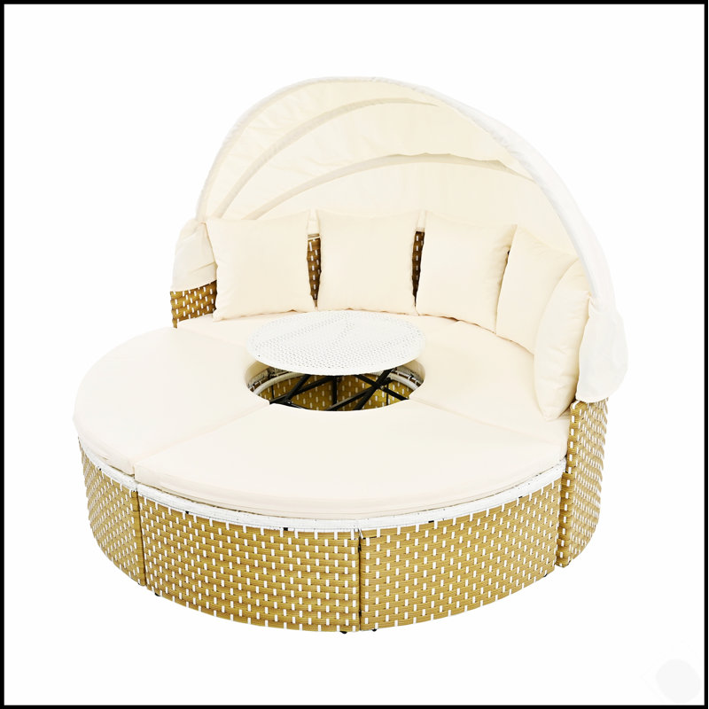 Ensemble de canapé modulaire d'extérieur en rotin avec tissage bicolore et auvent rétractable pour une détente confortable