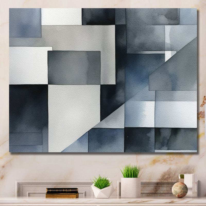 Gris et bleu abstrait zen - art mural minimaliste sur toile, Toile tendue, H 12 po x l 20 po x P 1 po