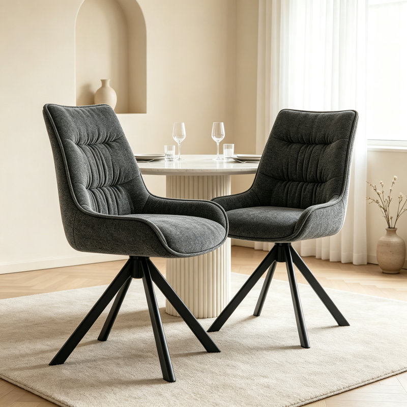 Modern  Chenille Upholstered Swivel Dining Chairs, Accent Armchairs With Metal Legs, Dark Gray