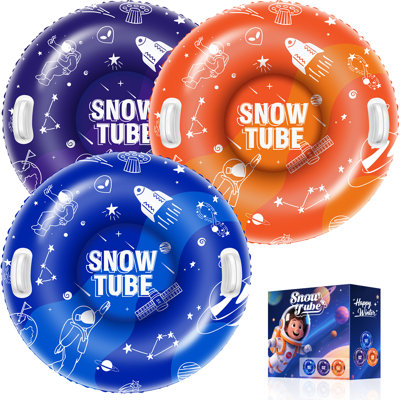3 Pack 36" Snow Tubes - Inflatable Snow Sled, Heavy Duty Sled for Teens Snow Sledding with Hard Bottom & Handles, Winter Snow Toys Gifts for Outdoor Family Tubing Fun