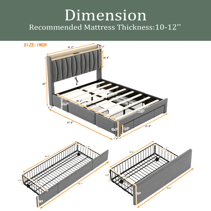 Melzie Upholstered Platform Bed, Gray