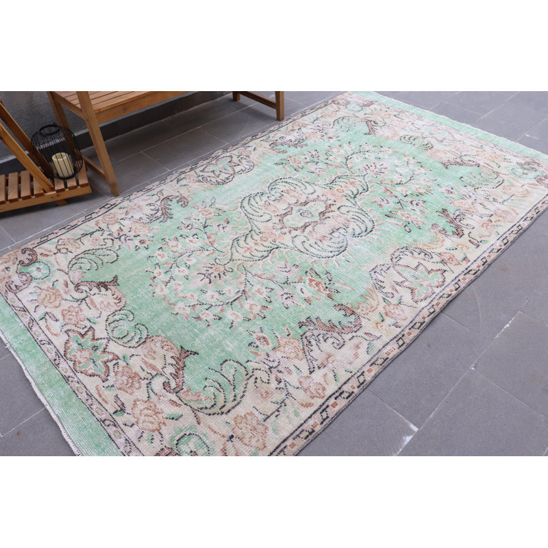 Grand tapis kurde turc vert rétro - idéal pour le décor de chambre à coucher et le style de salon ethnique