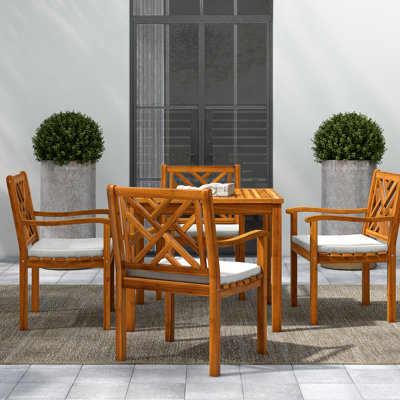 St. Mark"s Place 4 - Person Acacia Wood Patio Dining Set with Square Table , Cushions Included