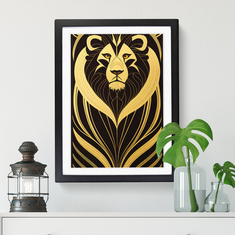 Lion Deco Vol.3 - Wall Art, Black Framed, 64cm H x 46cm W x 2cm D, White
