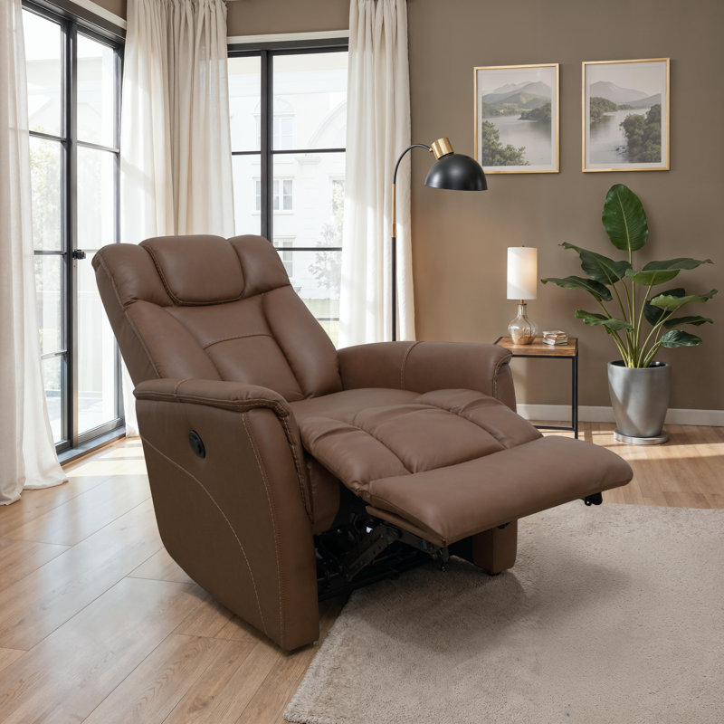 Global Home Power Recliner with Manual Adjustable Headrest and Power Footrest  In Oslo Pecan, Leather