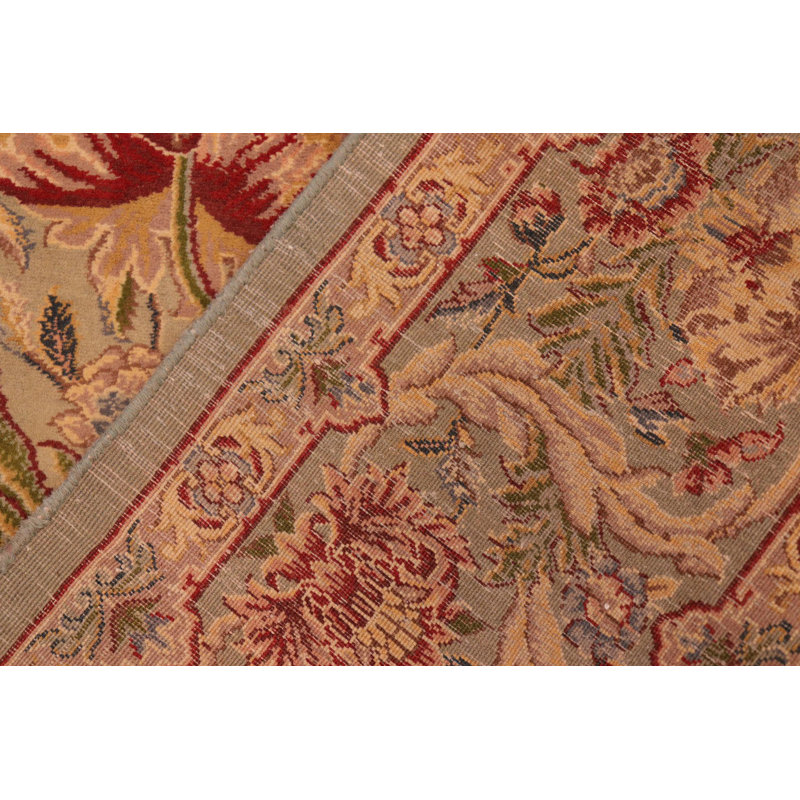 Tapis vert / beige / rouge en laine noué à la main Padang 6 pi 1 po x 9 pi 5 po