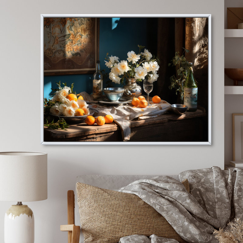 Nature morte floral sérénité II, H 24 po x l 32 po x P 1 po, Cadre flottant blanc