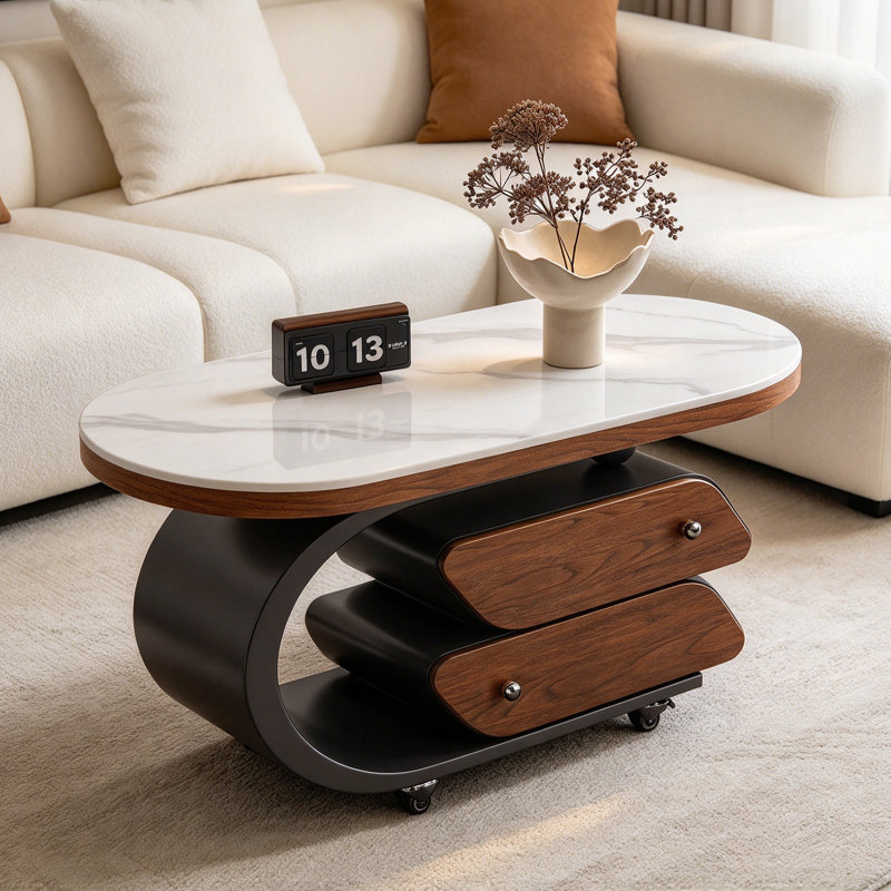 Godeus Slate Top Coffee Table, 19.68" H x 31.49" W x 15.74" D, Grey / Black, Marble