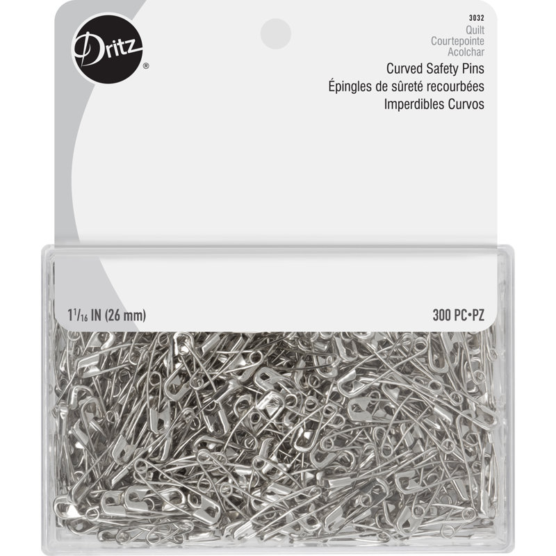 Dritz 1-1/16" Curved Safety Pins with Reusable Storage Box, 300 Count