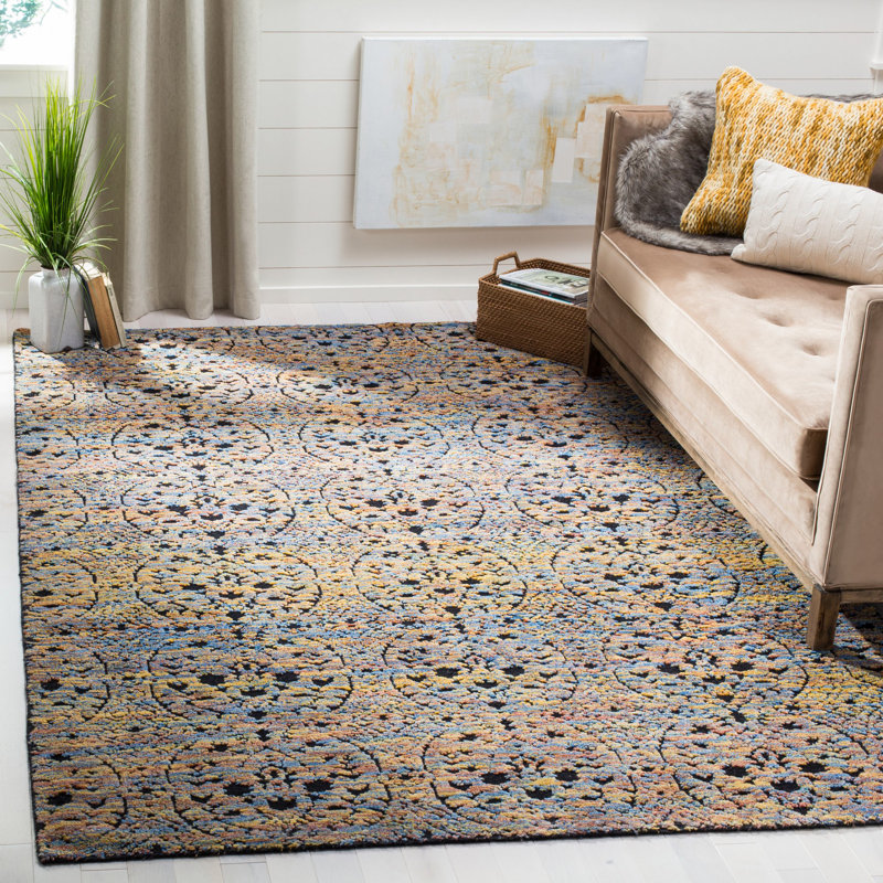 Castilla Hand Tufted Wool Blue/Gold Area Rug, Rectangle 6' x 9'
