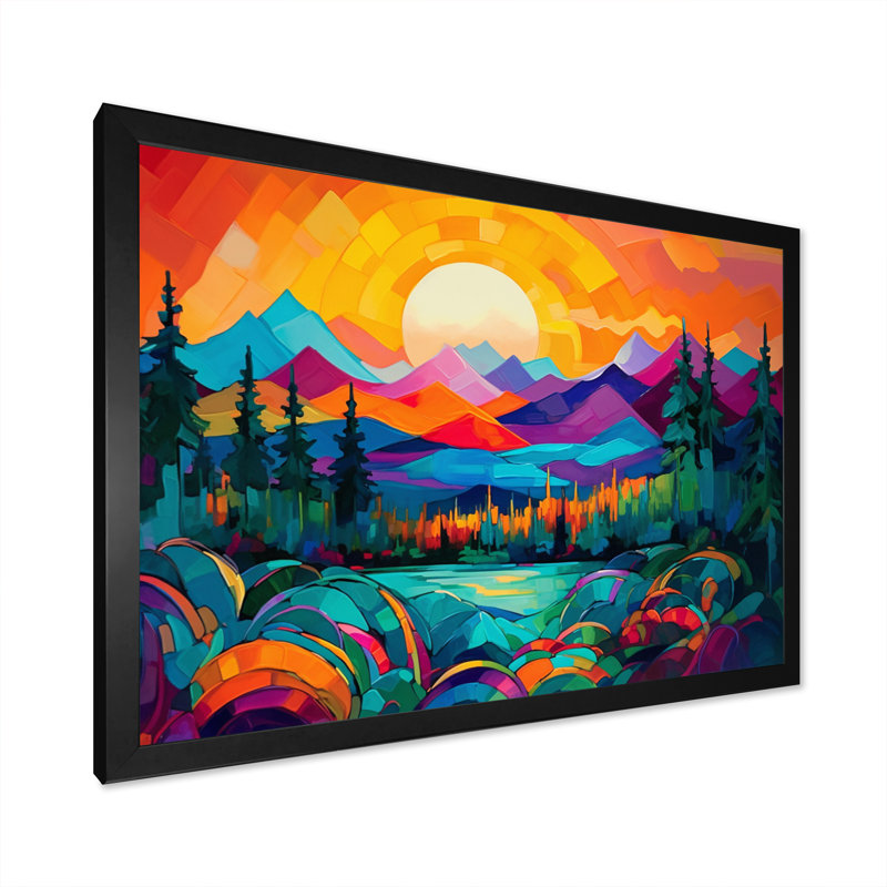 «Vibrant Sunset Shining Over Mountains II», art sur toile, Cadre noir, H 24 po x l 32 po x P 1 po