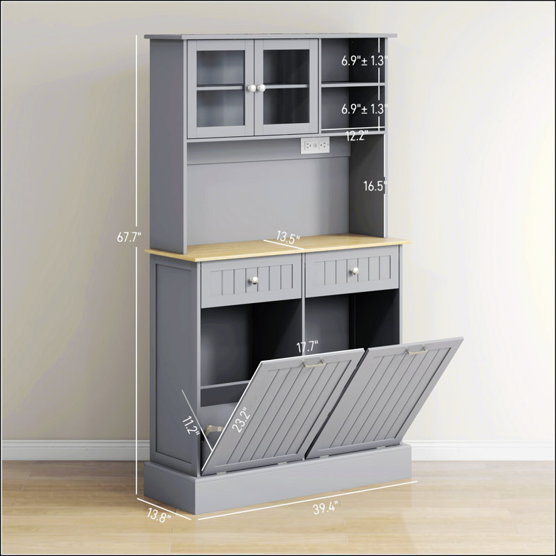 68 po Armoire de rangement pour garde-manger avec station de charge, Gris