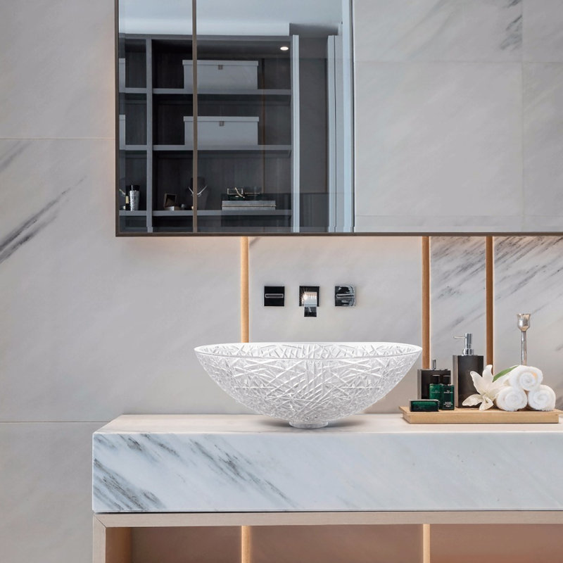 Lavabo de salle de bain ovale en verre transparent Crystalline, Transparent cristallin