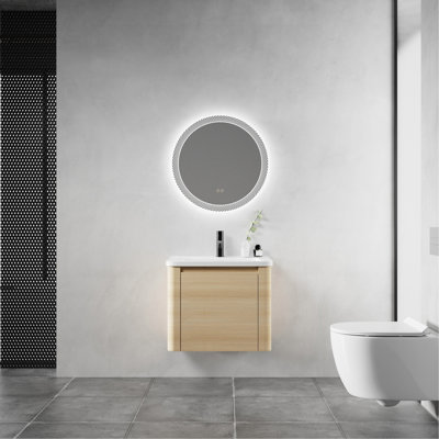 Meuble-lavabo mural 24 po avec lavabo en céramique blanche et porte à fermeture douce, emballage KD, contreplaqué, chêne blanc américain