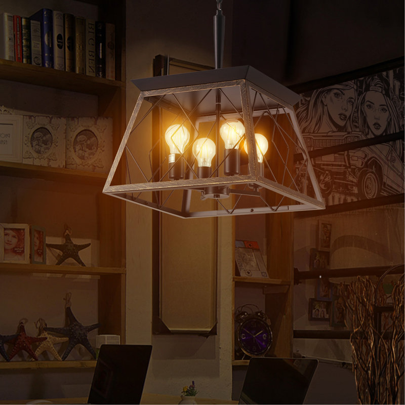 Luminaire de style lustre rétro à 4 lumières de style campagnard pour cuisine, salle à manger, salon, noir doré, Noir