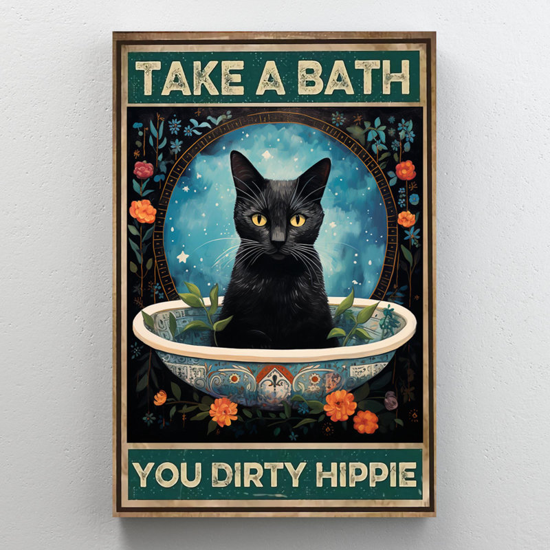 " Black Cat Take A Bath ", 36" H x 24" W x 1.25" D