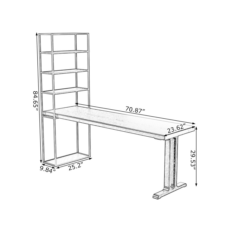 Black Rectangular Solid Wood + Iron Desk, 84.65" H x 70.87" W x 23.62" D