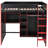 Full Size Red Wood Loft Bed with Desk, Open Wardrobe, Storage & RGB Lights, Space-Saving Kids Bedroom Furniture-337170391