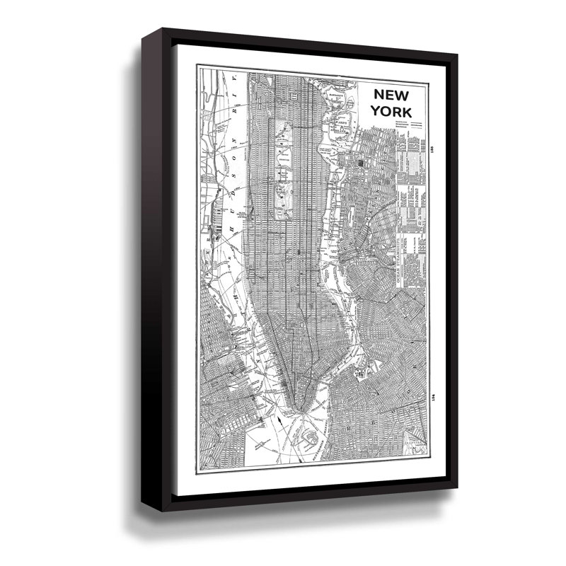 Carte inversée de New York - Impression sur toile, Cadre flottant noir, H 8 po x l 12 po x P 2 po