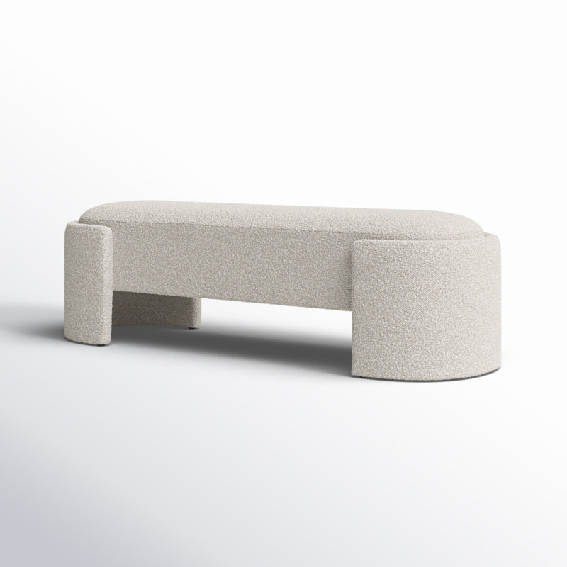 Off-White Boucle Fabric Sled Leg Bench