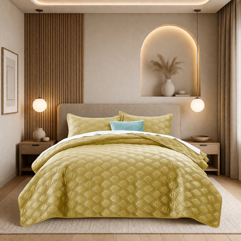Ensemble de couvre-lit Lydia, Couvre-lit simple 66 po x 86 po + 1 taie décorati, Ocre