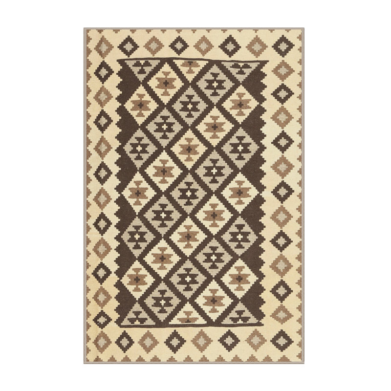 Tapis contemporain beige / brun / noir, Rectangle 7 pi x 9 pi