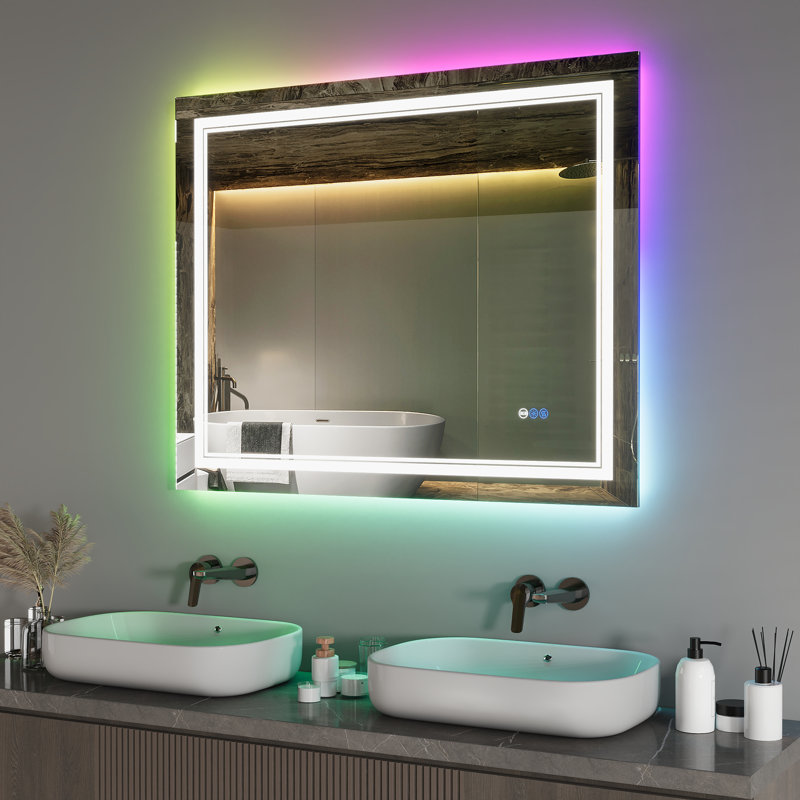 Miroir de salle de bain à DEL intelligent l 40 po x H 32 po avec fonction anti-buée, mémoire et IP44
