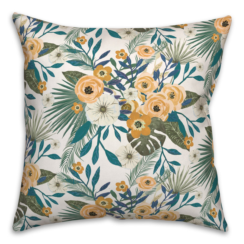 Floral Square Throw Cushion, White