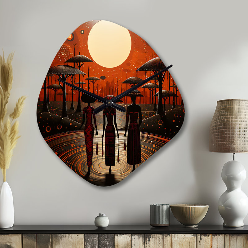 Tribu africain, Traditions anciennes VI - Horloge murale asymétrique en métal, forme unique orange, Petit
