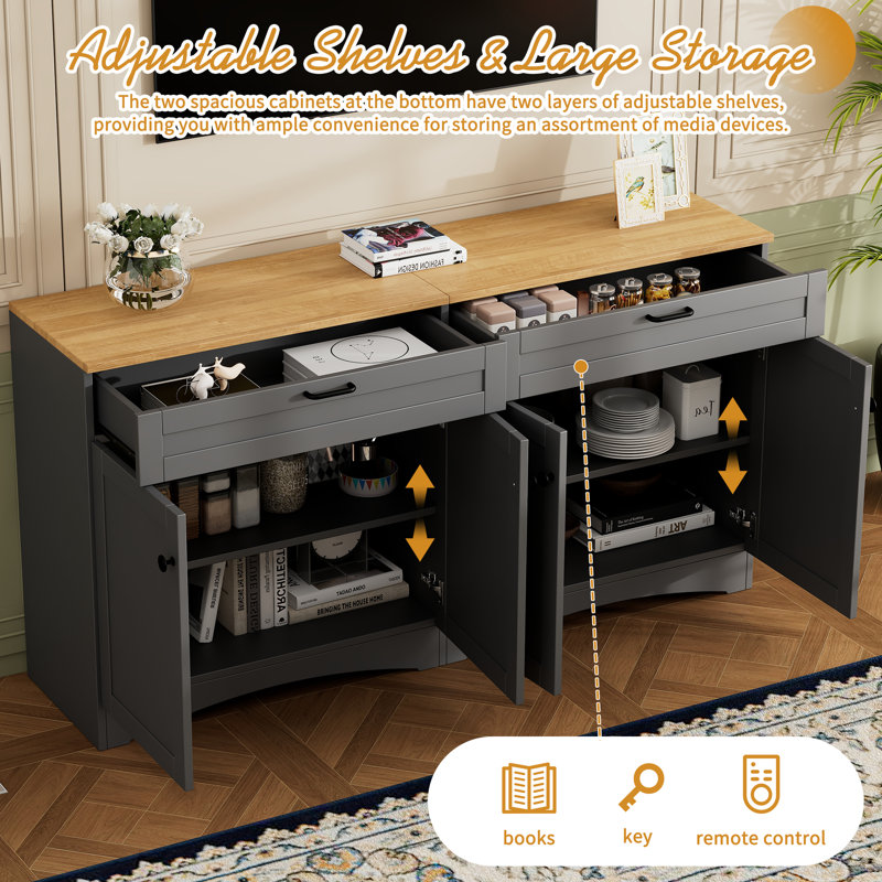 Rustic Two-Tone 63" TV Stand With Adjustable Shelves, Drawers & Multi-Use Storage, Grey