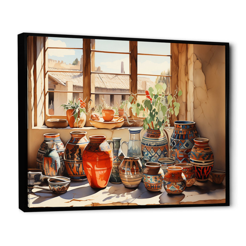 Art amérindien Pueblo Pottery I - Art mural amérindien, H 12 po x l 20 po x P 1 po, Cadre flottant noir