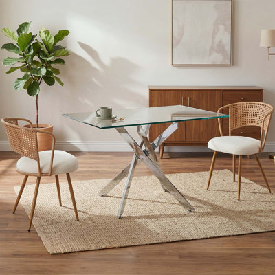 Wicker Side Chair - 2-Piece Set - with Metal Legs,and Wing-Back Design for Comfortable Seating