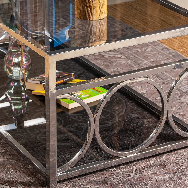Table basse avec tablette de rangement Thatcher, Chrome