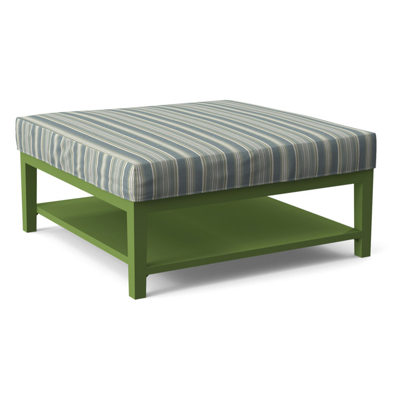 Hammond Square Ottoman, Green and Blue Stripe; 0252-54, Celery Finish