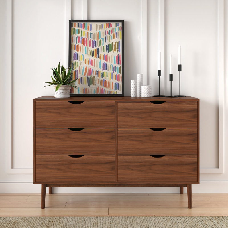 Indra 47.25'' W 6 - Drawer Dresser, Walnut