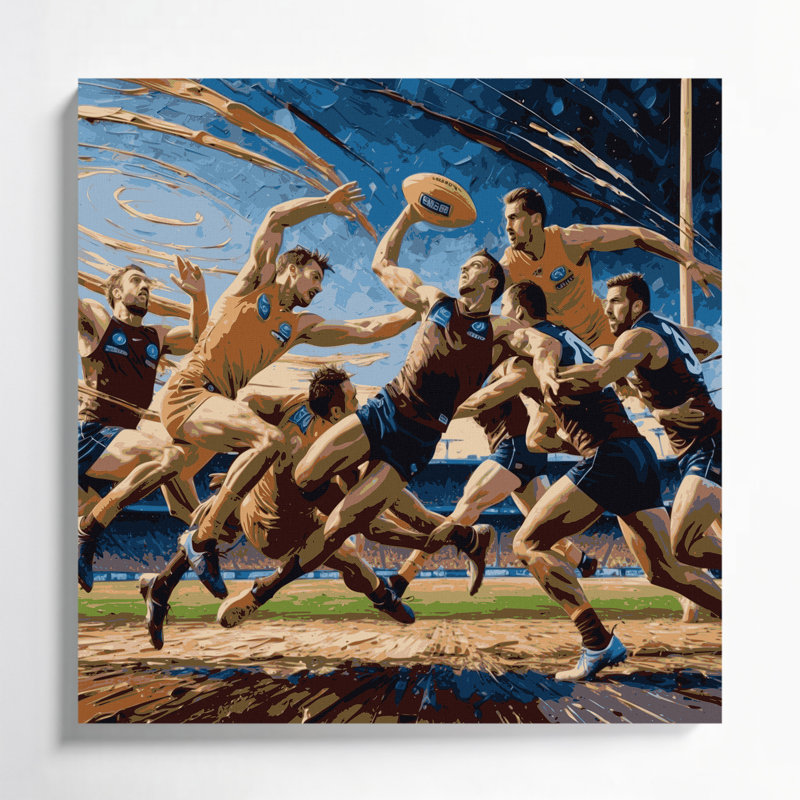 Art sportif sur toile brun, H 12 po x l 12 po