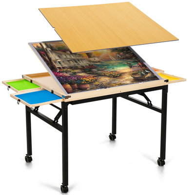 Jigsaw Puzzle Table with Drawers and Metal Legs