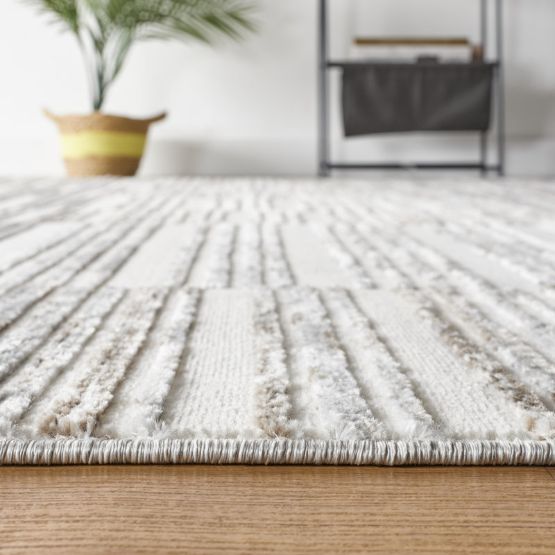 Tapis à rayures linéaires taupe Zhenya, Rectangle 6'7" x 9'6"