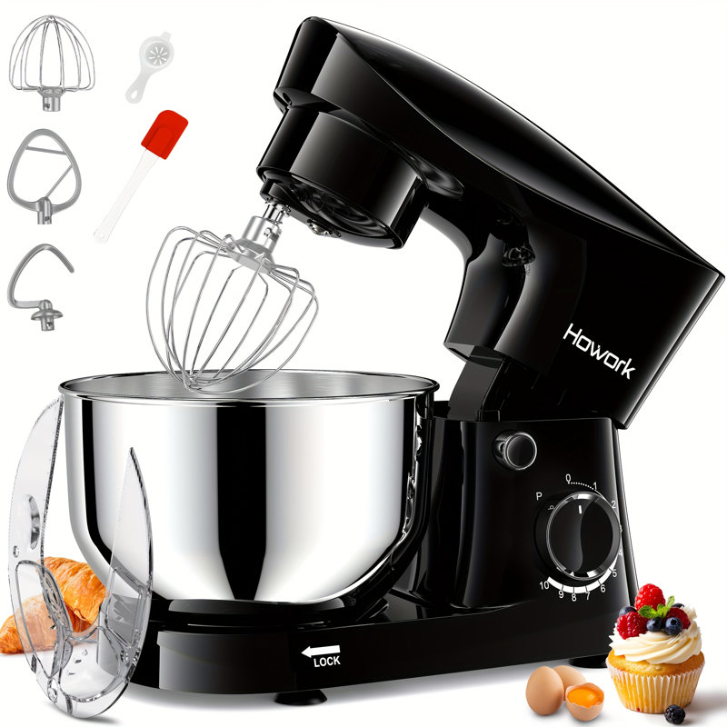HOWORK 5L 1500W Tilt-Head Food Mixer, 10 Speed  & Pulse Kitchen Stand Mixer with Dishwasher-Safe Dough Hook, Flat Beater, Whisk, Splash Guard for Home Baking