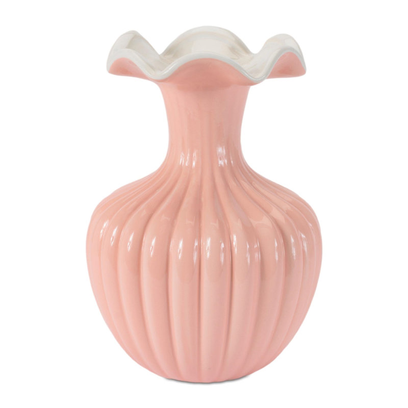 Scalloped Ribbed Dolomite Vase 8"H, Pink