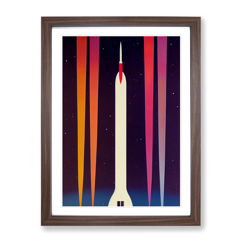 Artsy Spaceship Rocket - Wall Art, 34cm H x 25cm W, Walnut Framed