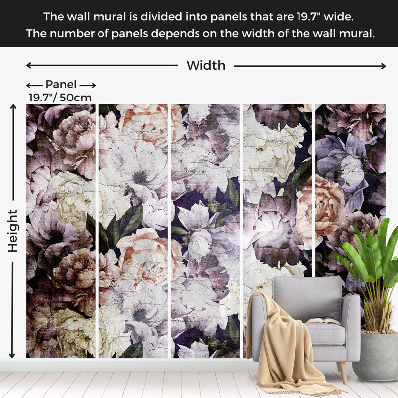 Papier peint floral - Motif floral rétro, L 41 po x l 59 po