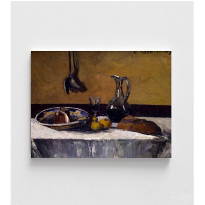 Nature morte par Camille Pissarro, Camille Pissaro, reproduction de peinture à l'huile, art mural nourriture, reproduction de peinture de pain, art mural vin, décoration murale fruits
