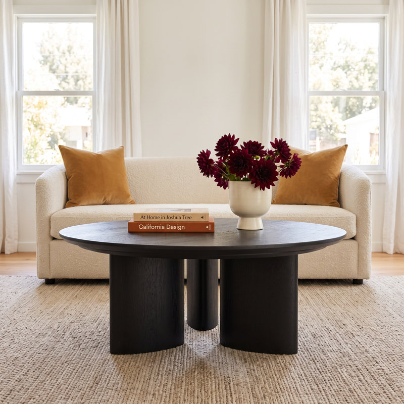 Caya Round Wood Coffee Table, Black